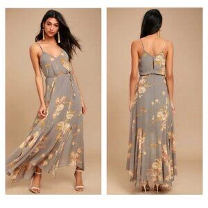 Lulus Feeling Freesia Grey Floral Print Maxi Dress
